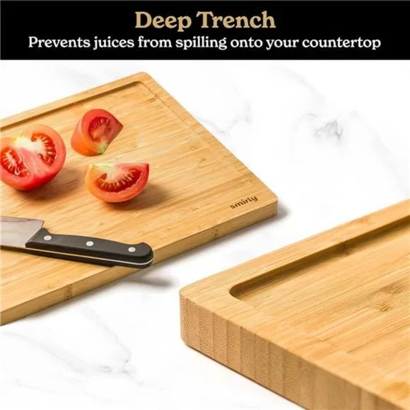 Wood Cutting Boards For Kitchen - Bamboo Cutting Board Set with Holder